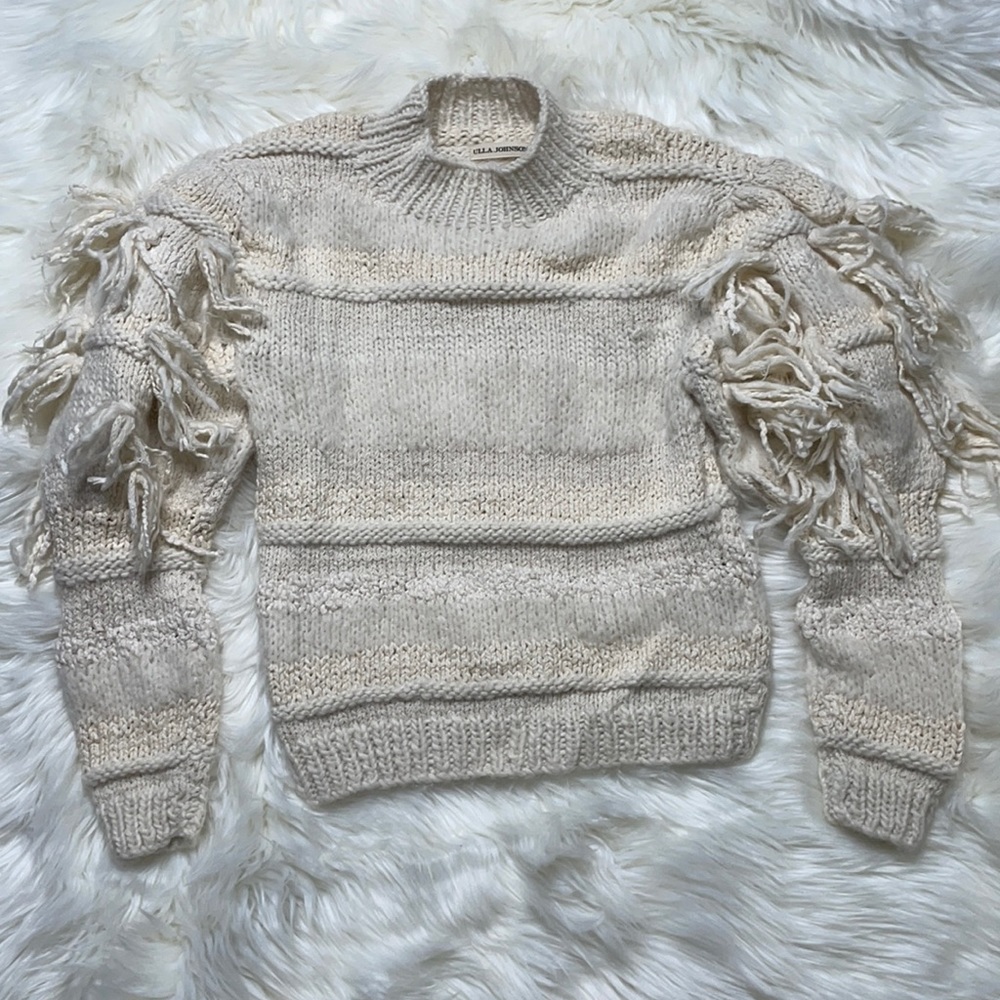 ULLA JOHNSON Delma Fringed Alpaca Blend Sweater S